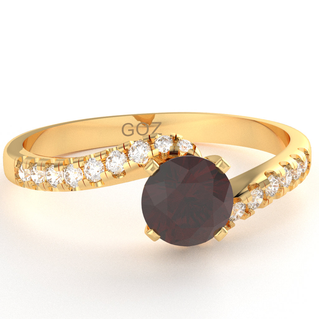 Garnet Diamond Curly Dainty Engagement Ring In 10k Yellow Gold