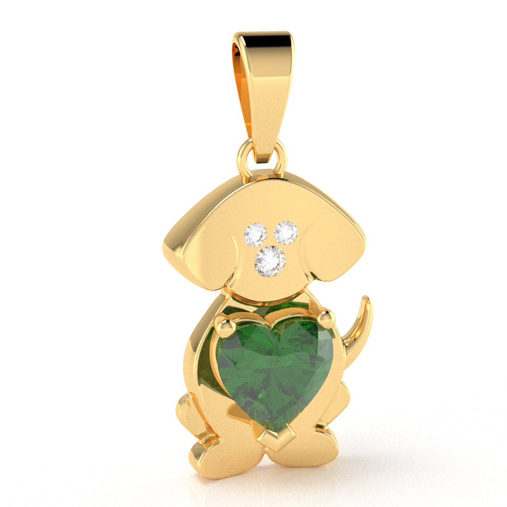 Lab-Created Emerald Diamond  Puppy Love Heart Pendant In 10k Yellow Gold