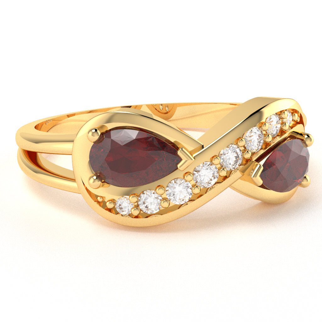 Lab-Created Ruby Diamond Infinity Love Ring In 10k Yellow Gold