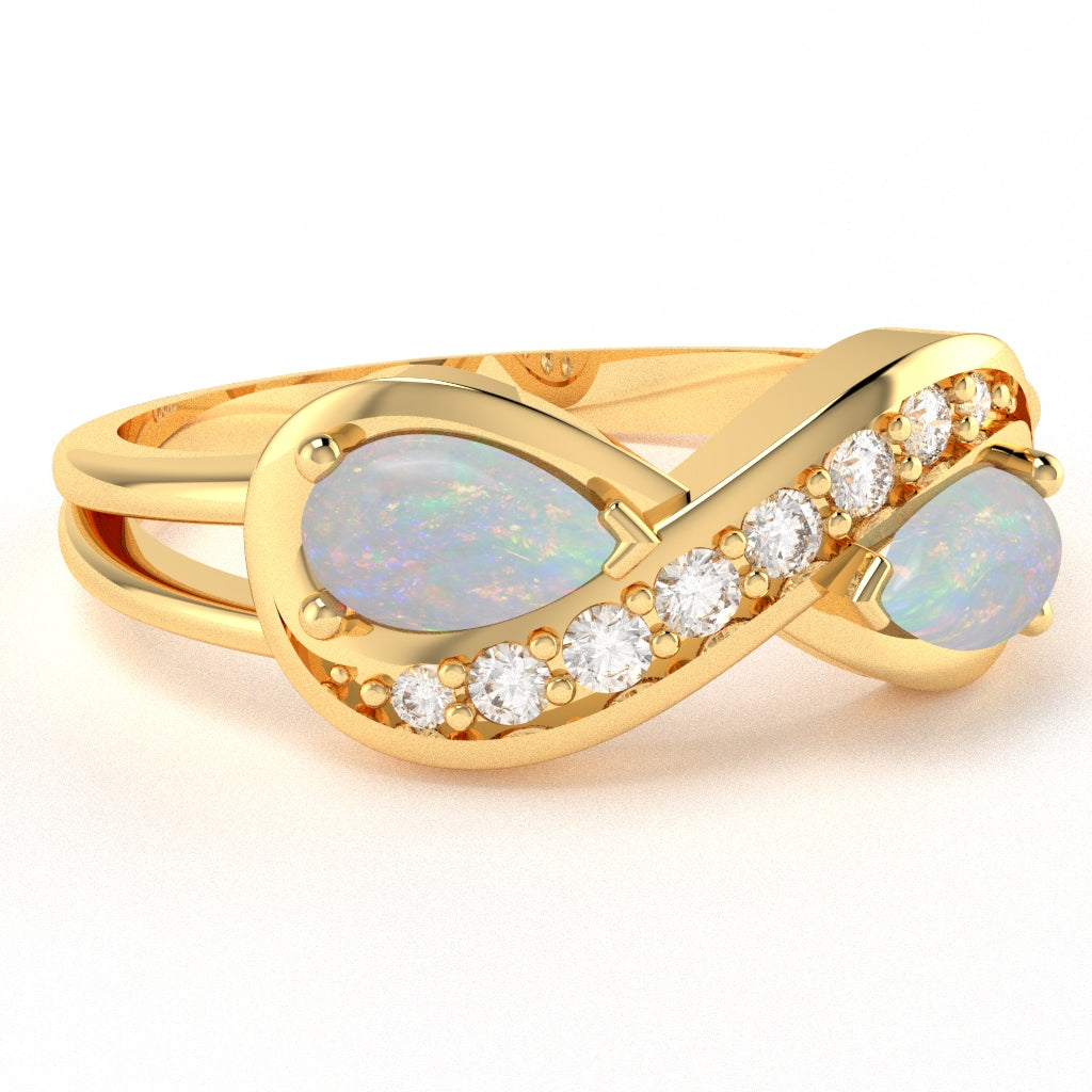 Opal Diamond Infinity Love Ring In 10k Yellow Gold