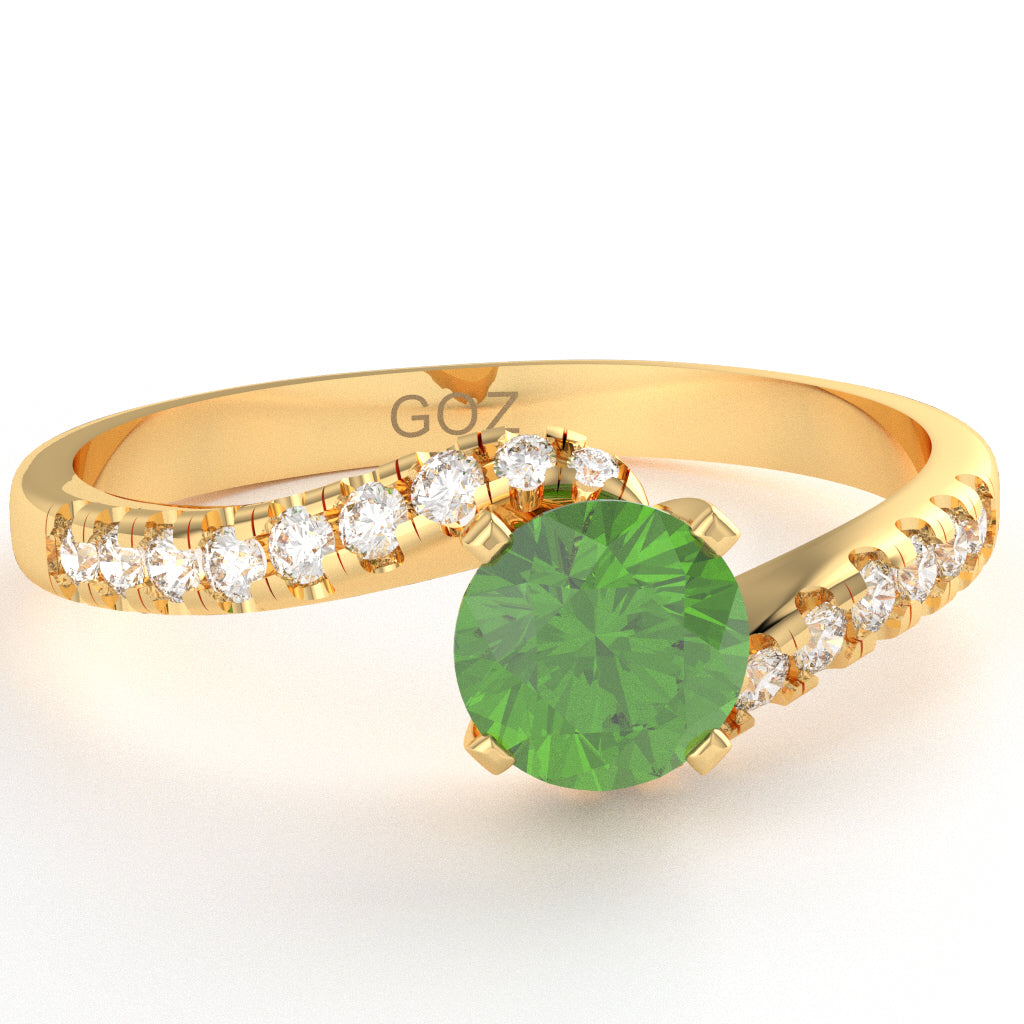 Peridot Diamond Curly Dainty Engagement Ring In 14k Yellow Gold