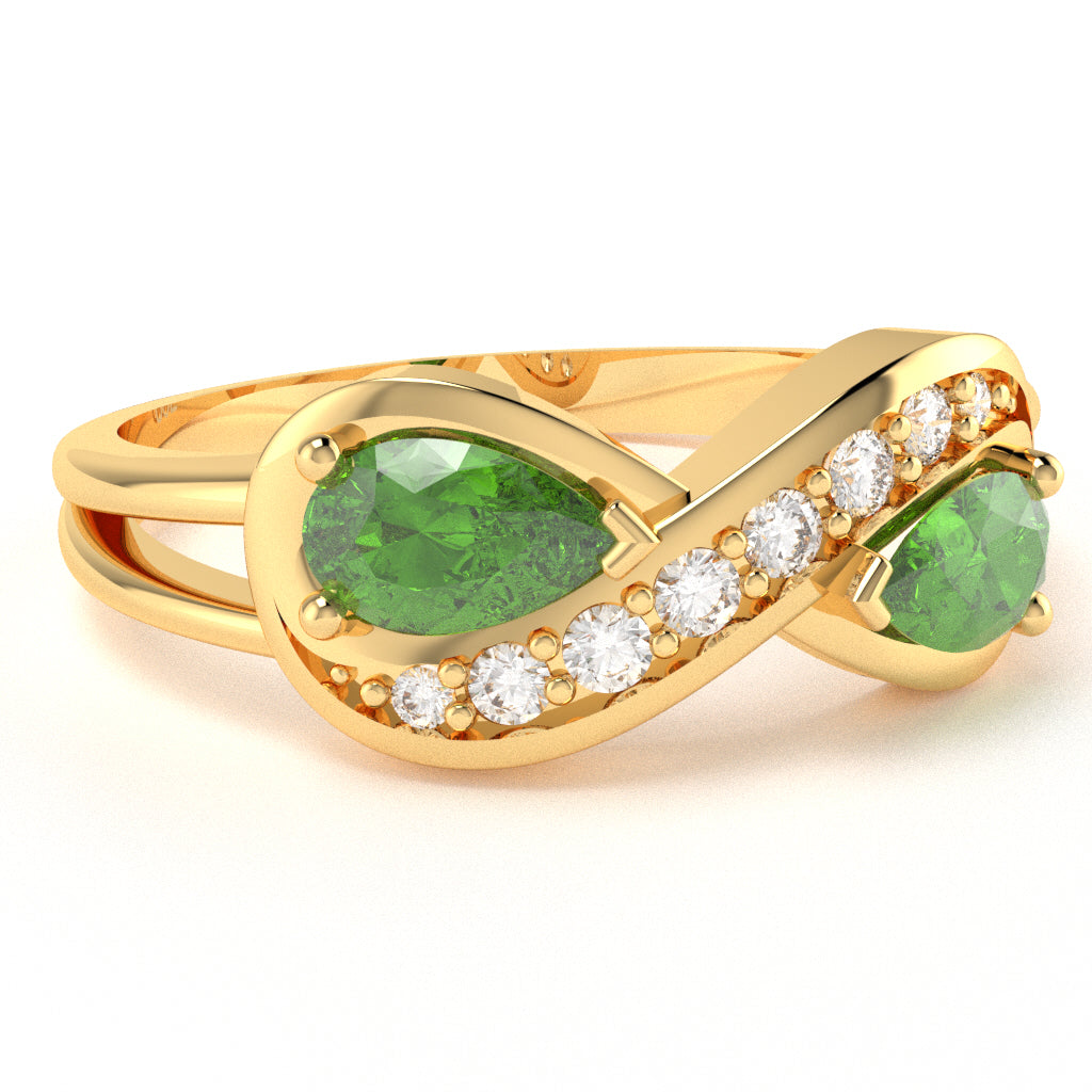 Peridot Diamond Infinity Love Ring In 10k Yellow Gold
