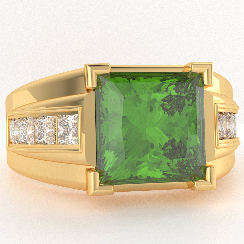 Men's Big Daddy Peridot Lab-Grown Diamond Channel Ring In Solid 10k Yellow Gold