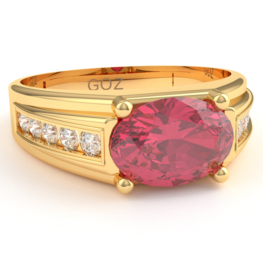 Pink Tourmaline Diamond Designer Channel Ring In 14k Yellow Gold