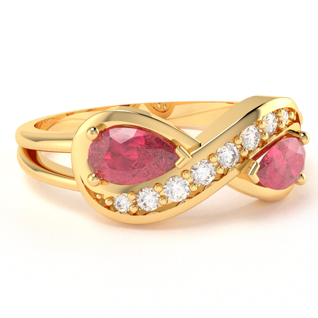 Pink Tourmaline Diamond Infinity Love Ring In 14k Yellow Gold