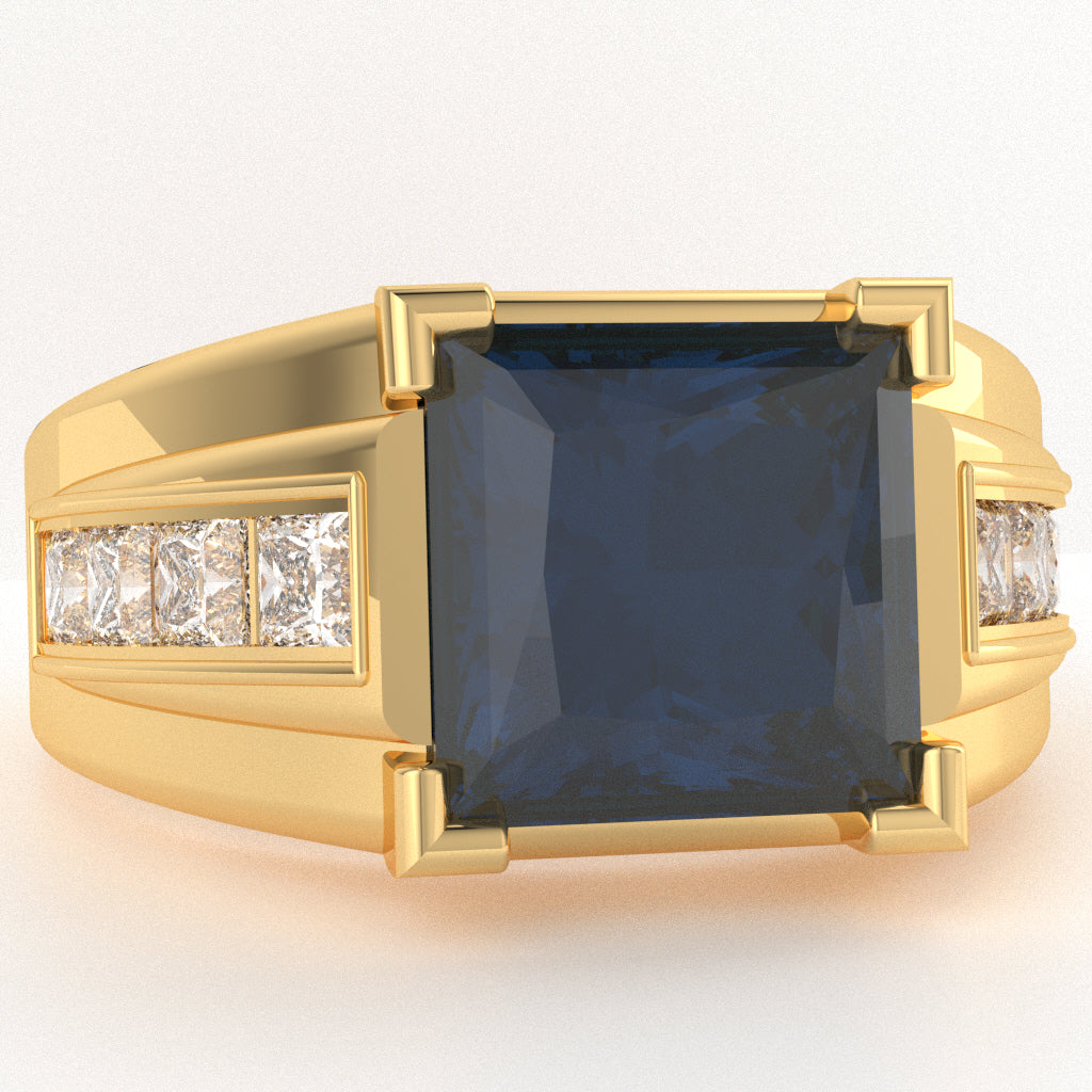 Men's Big Daddy Lab-Created Sapphire Lab-Grown Diamond Channel Ring In Solid 10k Yellow Gold