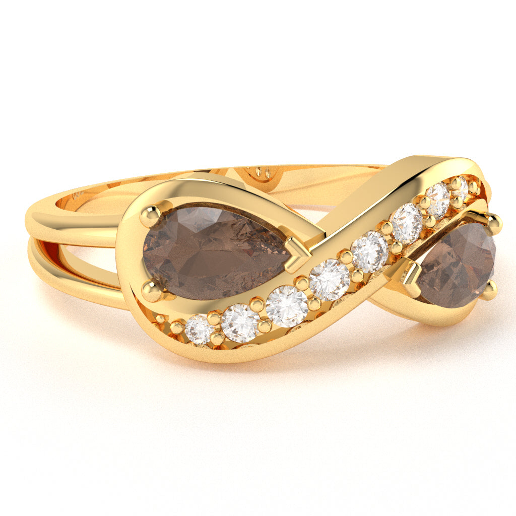 Smoky Quartz Diamond Infinity Love Ring In 10k Yellow Gold