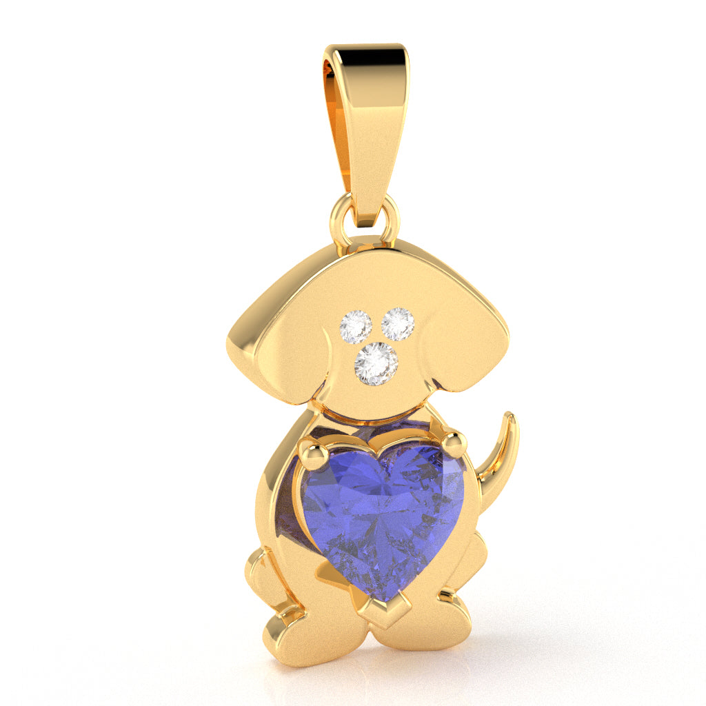 Tanzanite Diamond  Puppy Love Heart Pendant In 14k Yellow Gold