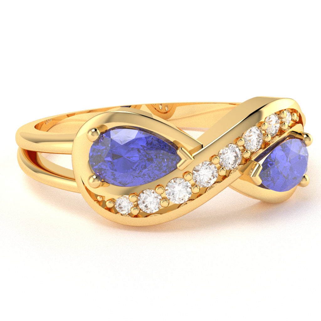 Tanzanite Diamond Infinity Love Ring In 10k Yellow Gold