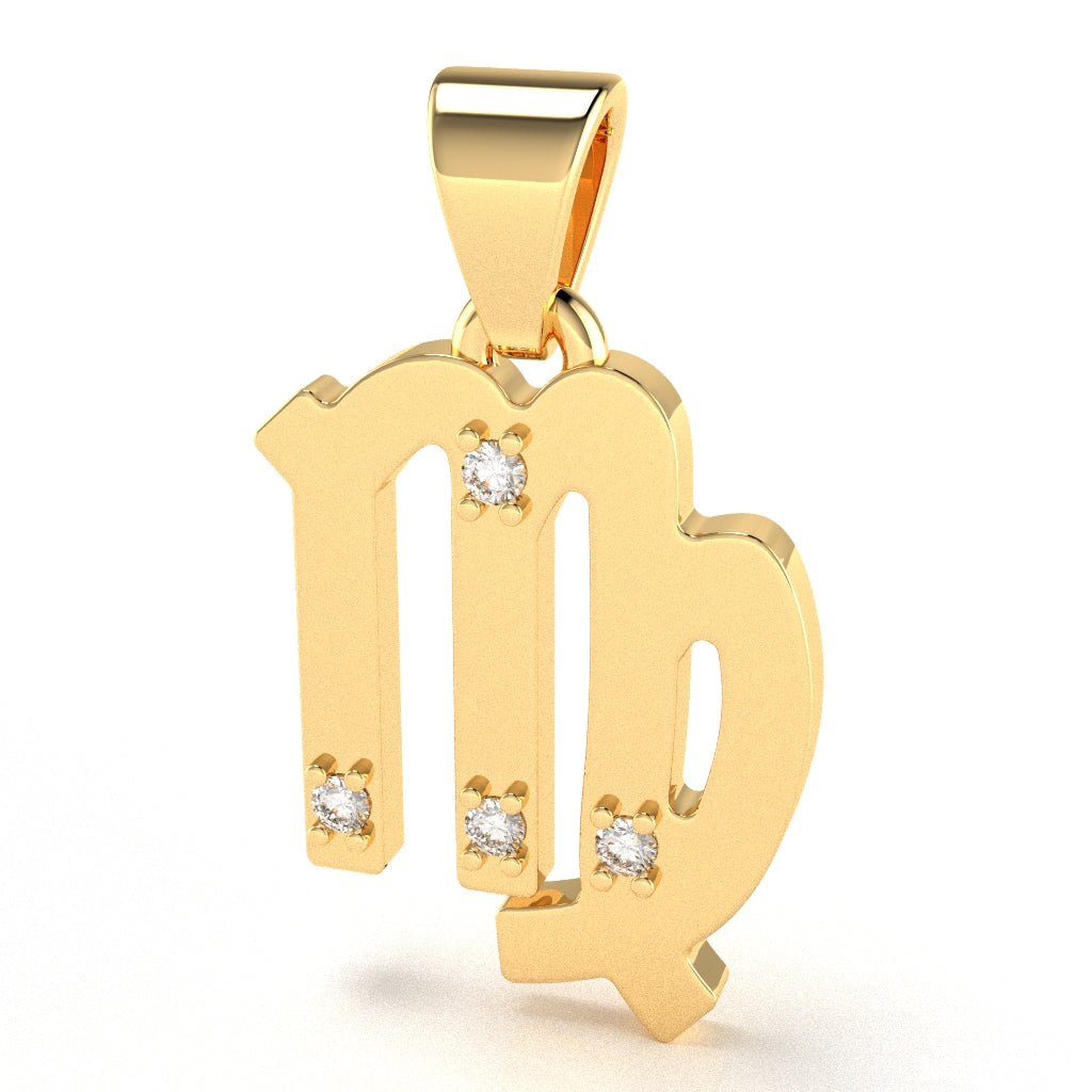 Virgo Zodiac Sign Diamond Pendant In Solid 14k Yellow Gold