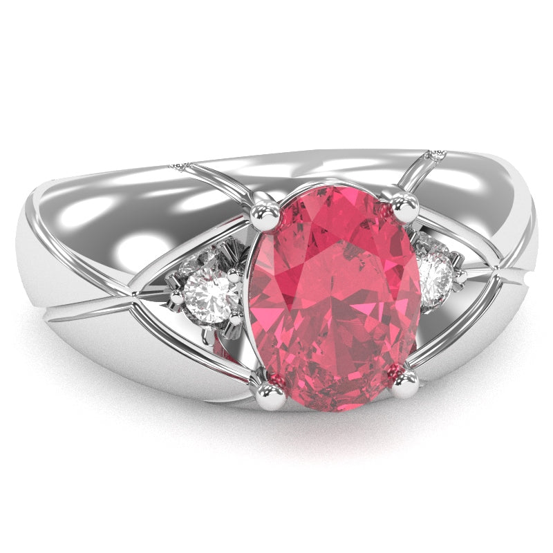 Men's Designer Pink Tourmaline Diamond Ring In Solid 14k White Gold