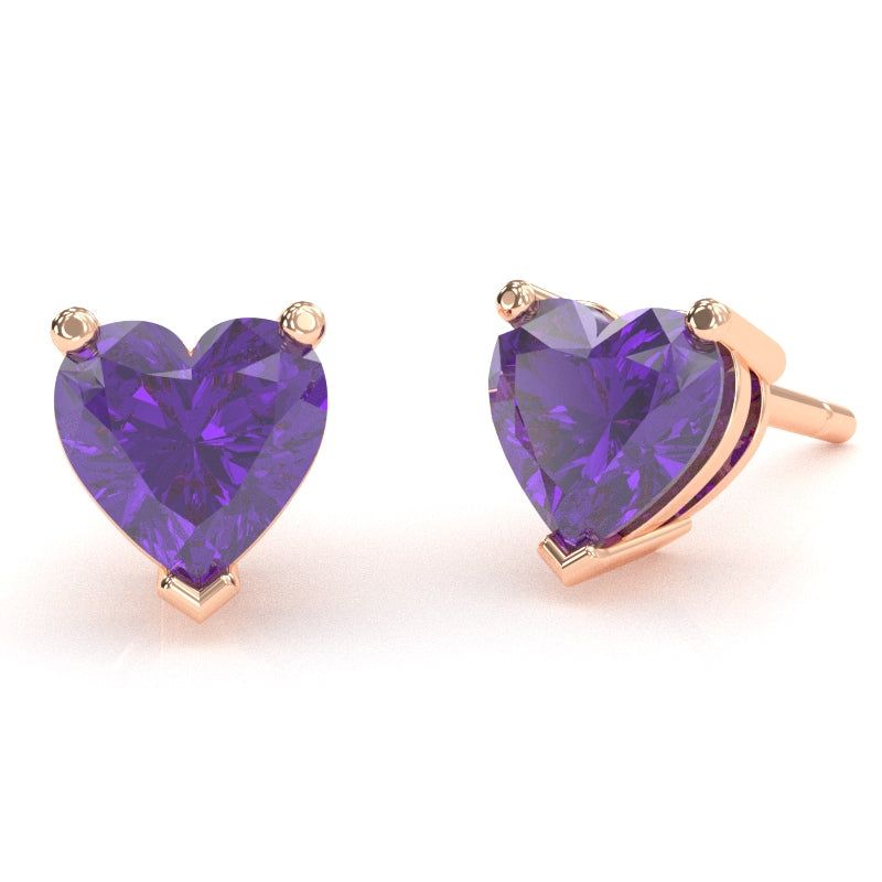 Amethyst 5mm Heart Stud Earrings in 14k Rose Gold