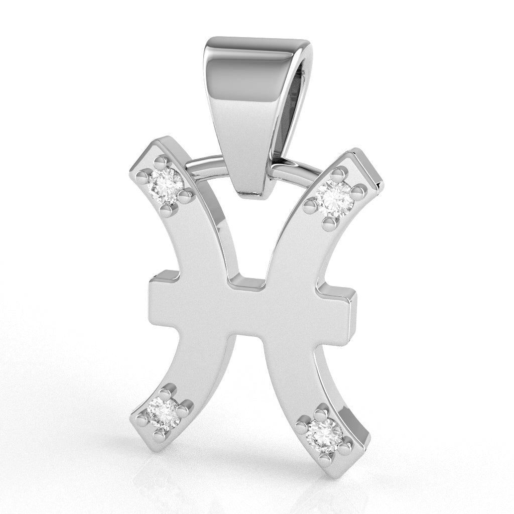Pisces Zodiac Sign Diamond Pendant In Solid 14k White Gold