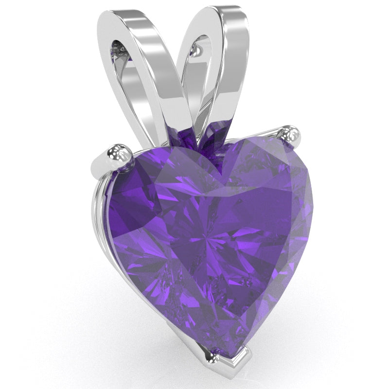 Amethyst Heart Solitaire Pendant In 14k White Gold
