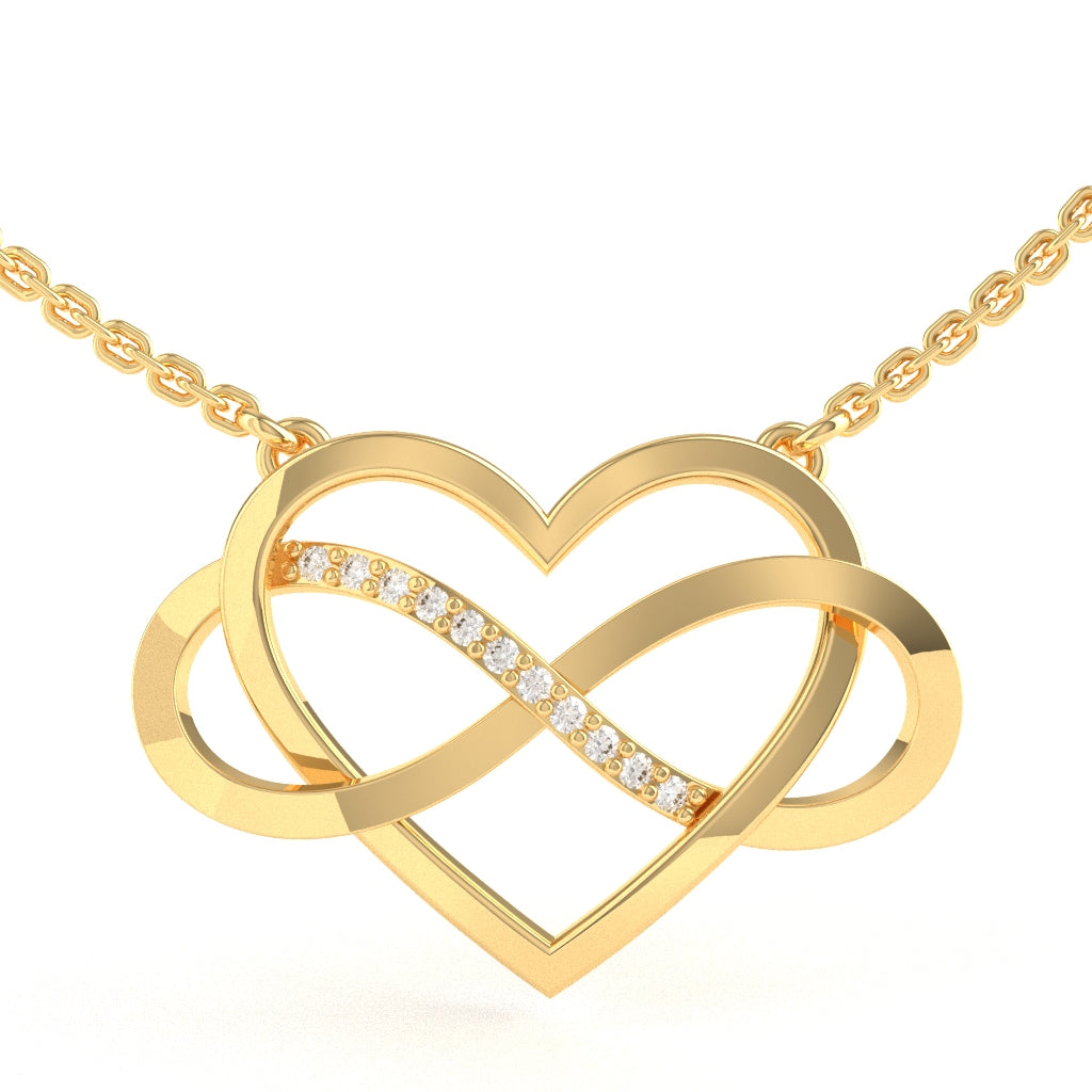 Infinity Heart Diamond Necklace In Solid 14k Yellow Gold
