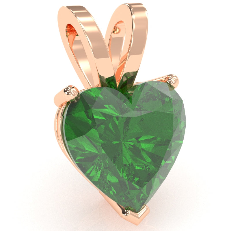 Lab-Created Emerald Heart Solitaire Pendant In 14k Rose Gold