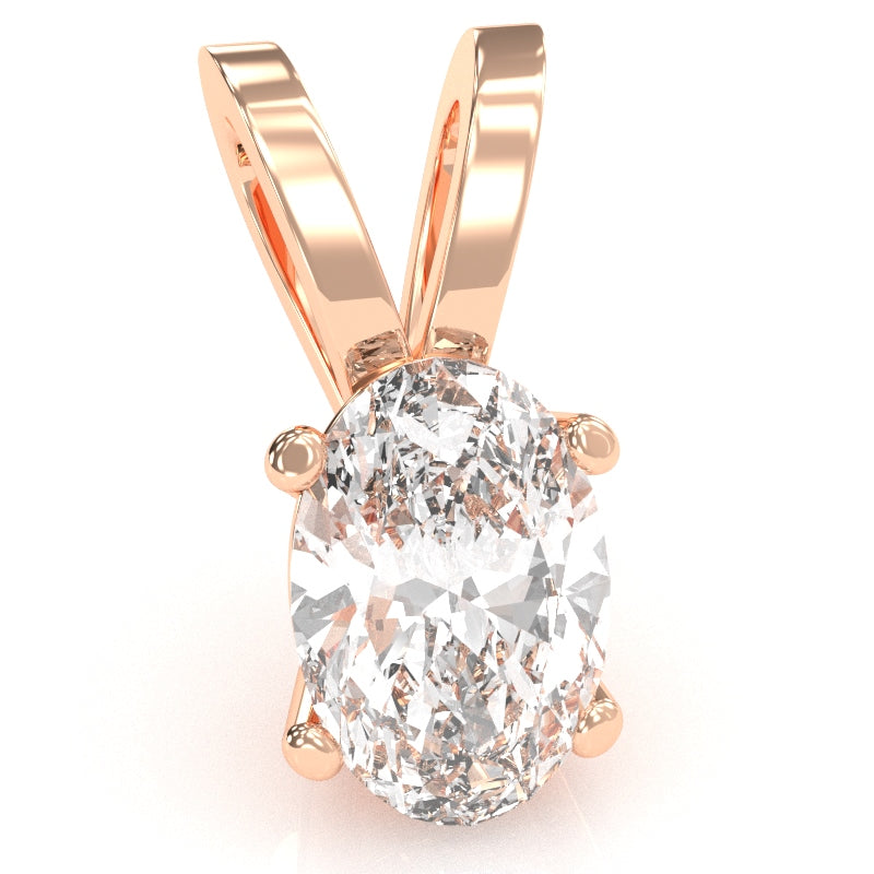 White Topaz Oval Solitaire Pendant In 14k Rose Gold