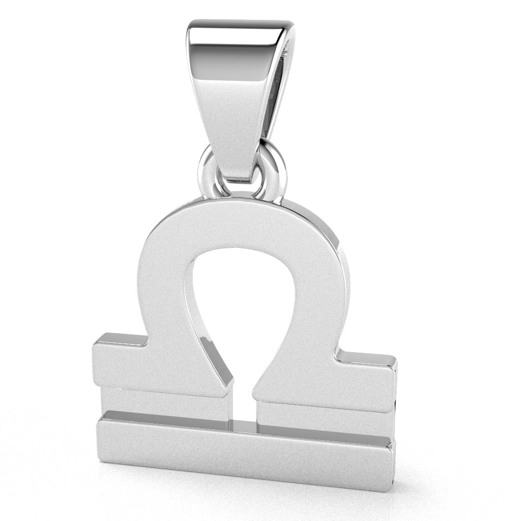 Libra Zodiac Sign Pendant In Solid 14K White Gold