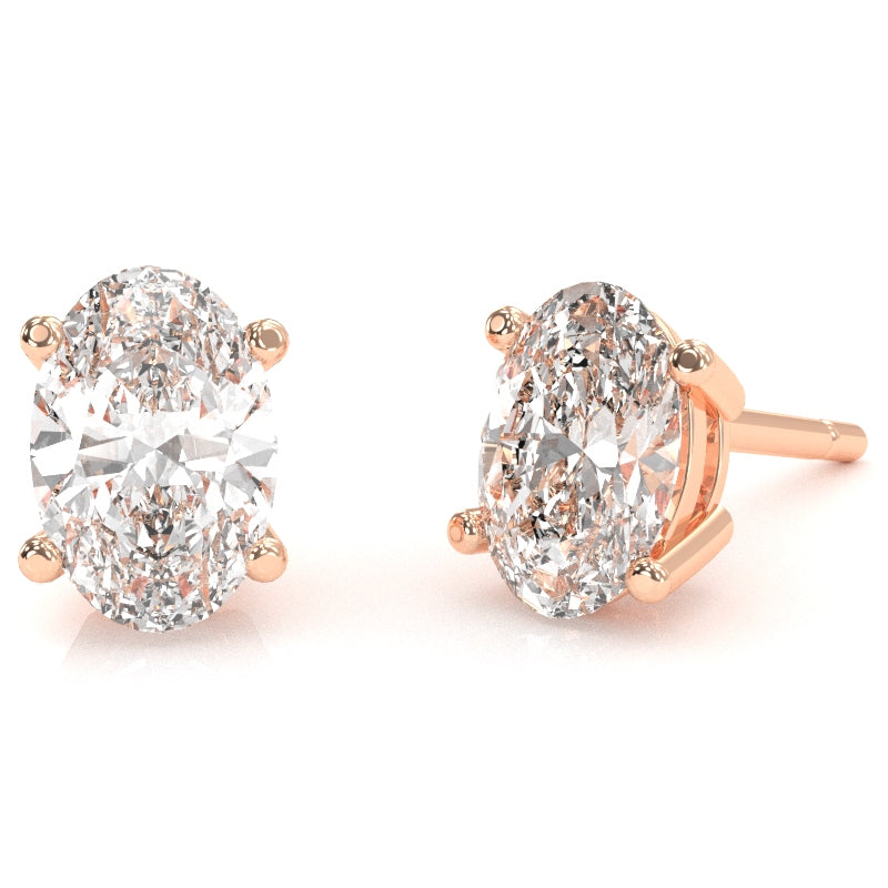 White Topaz 8x6mm Oval Stud Earrings in 14k Rose Gold