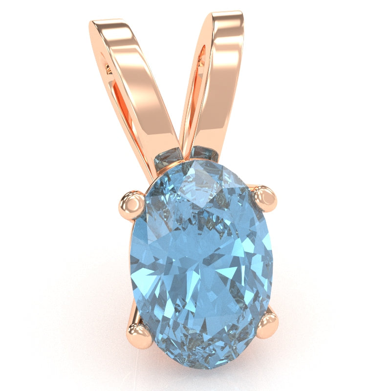 Blue Topaz Oval Solitaire Pendant In 14k Rose Gold