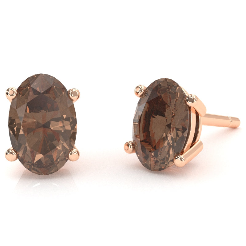 Smoky Quartz 7x5mm Oval Stud Earrings in 14k Rose Gold