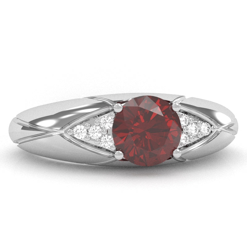 Designer Lab-Created Ruby Diamond Cocktail Ring In Solid 14k White Gold