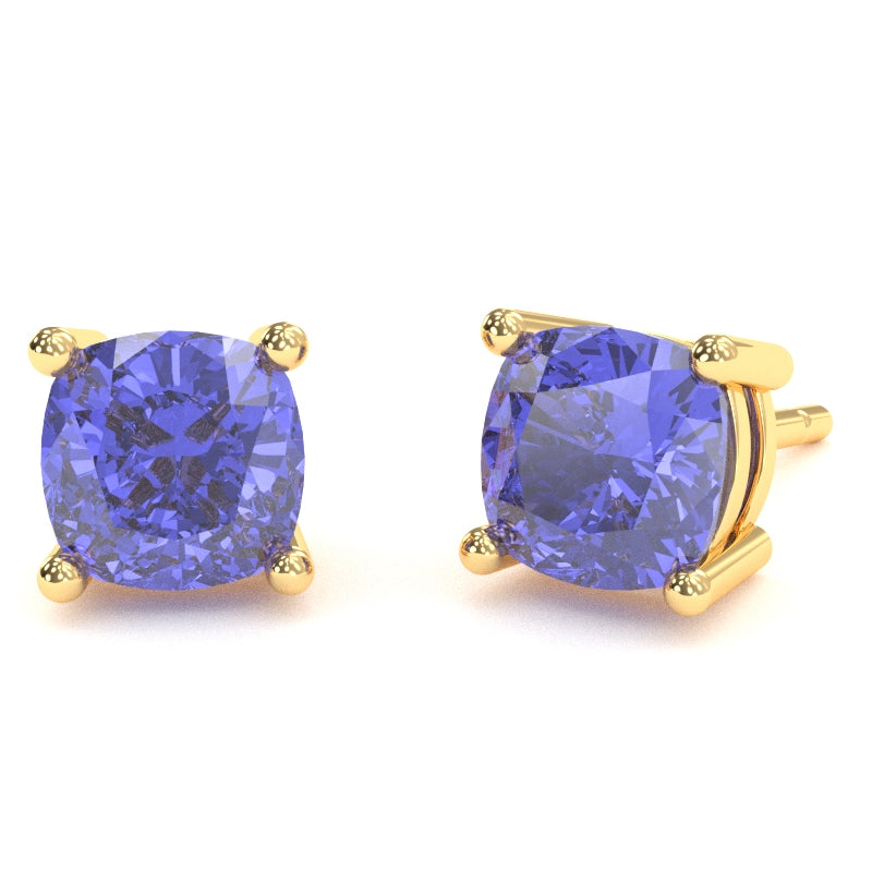 Tanzanite 5mm Cushion Stud Earrings in 14k Yellow Gold