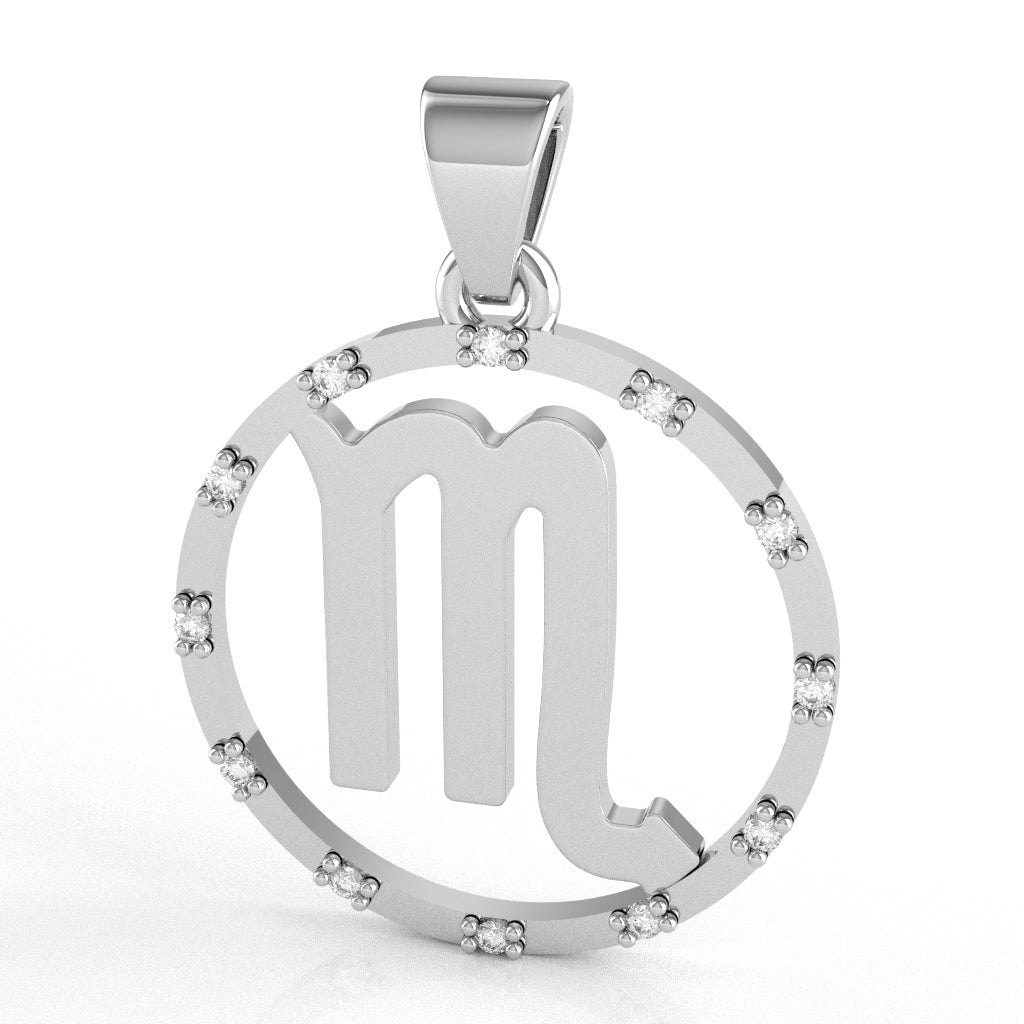 Scorpio Zodiac Sign Diamond Bezel Pendant In Solid 10K White Gold