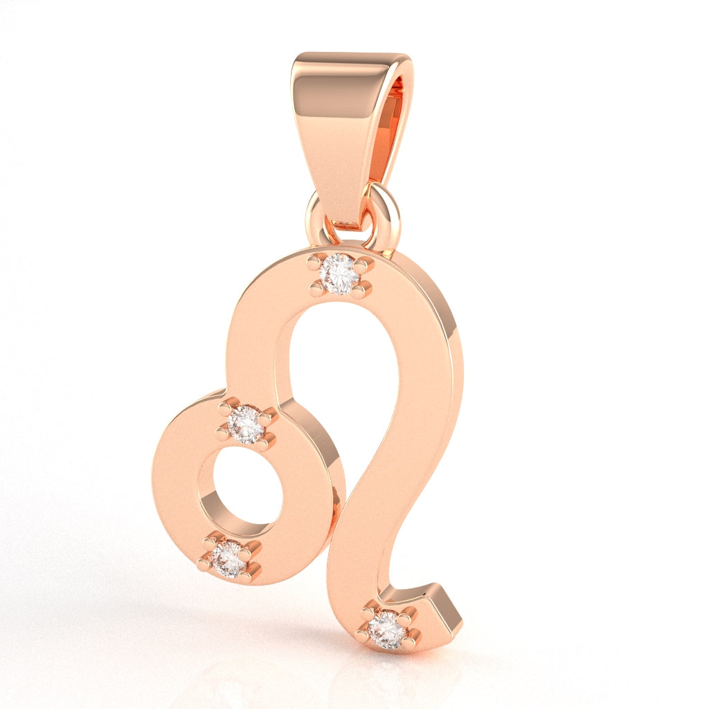 Leo Zodiac Sign Diamond Pendant In Solid 14k Rose Gold