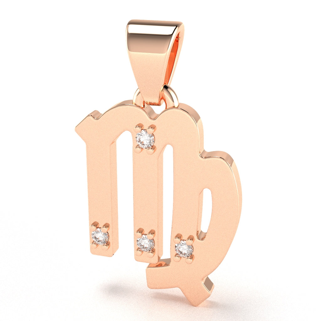 Virgo Zodiac Sign Diamond Pendant In Solid 14k Rose Gold
