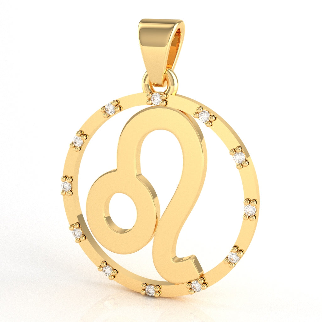 Leo Zodiac Sign Diamond Bezel Pendant In Solid 10K Yellow Gold
