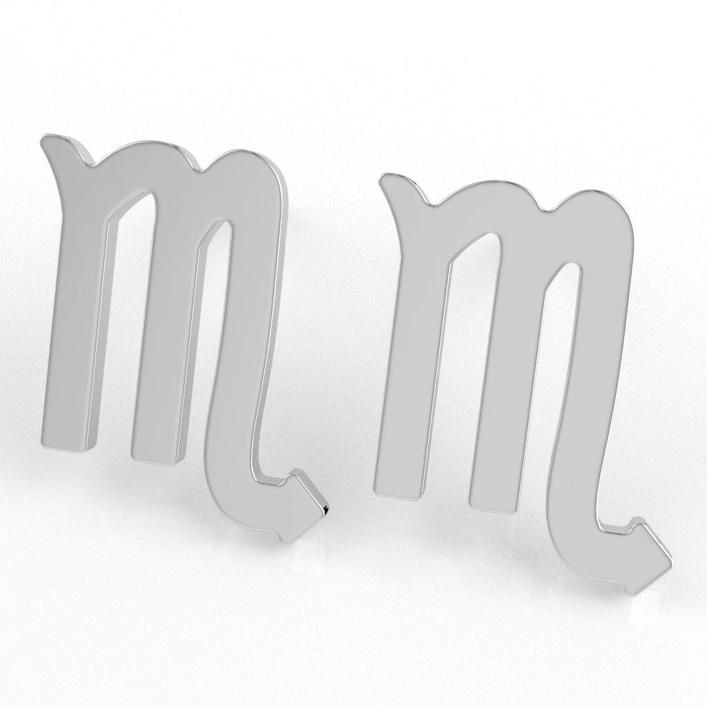 Scorpio Zodiac Sign Stud Earrings In Solid 10K White Gold