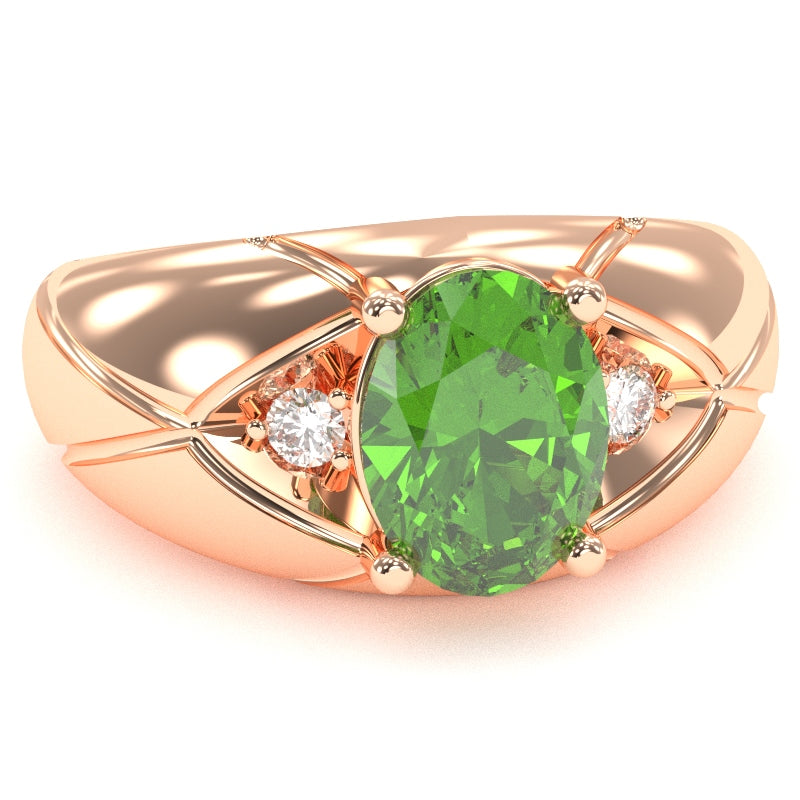 Men's Designer Peridot Diamond Ring In Solid 14k Rose Gold