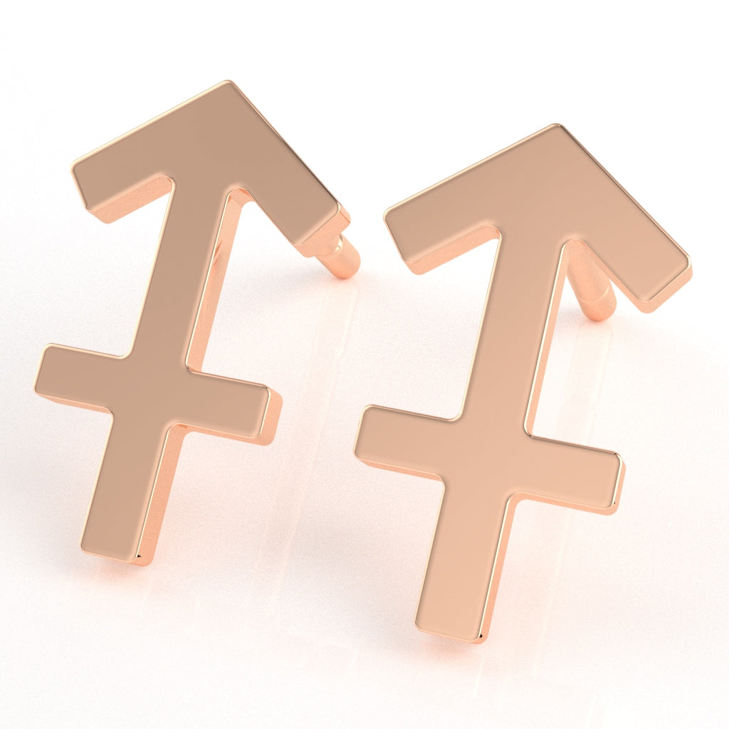 Sagittarius Zodiac Sign Stud Earrings In Solid 14K Rose Gold