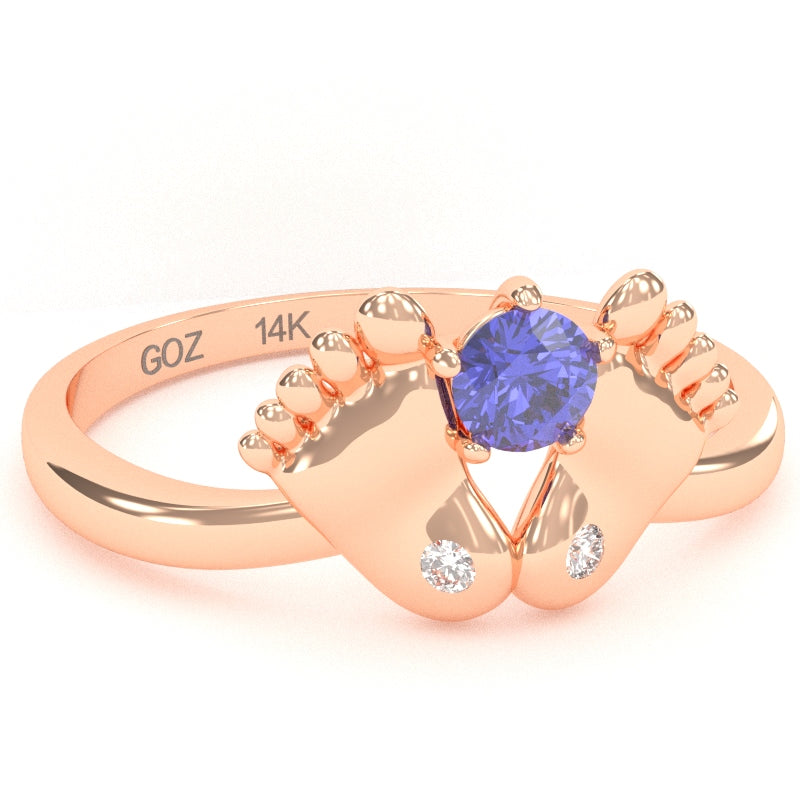 Baby Feet Tanzanite Diamond Ring In 14k Rose Gold