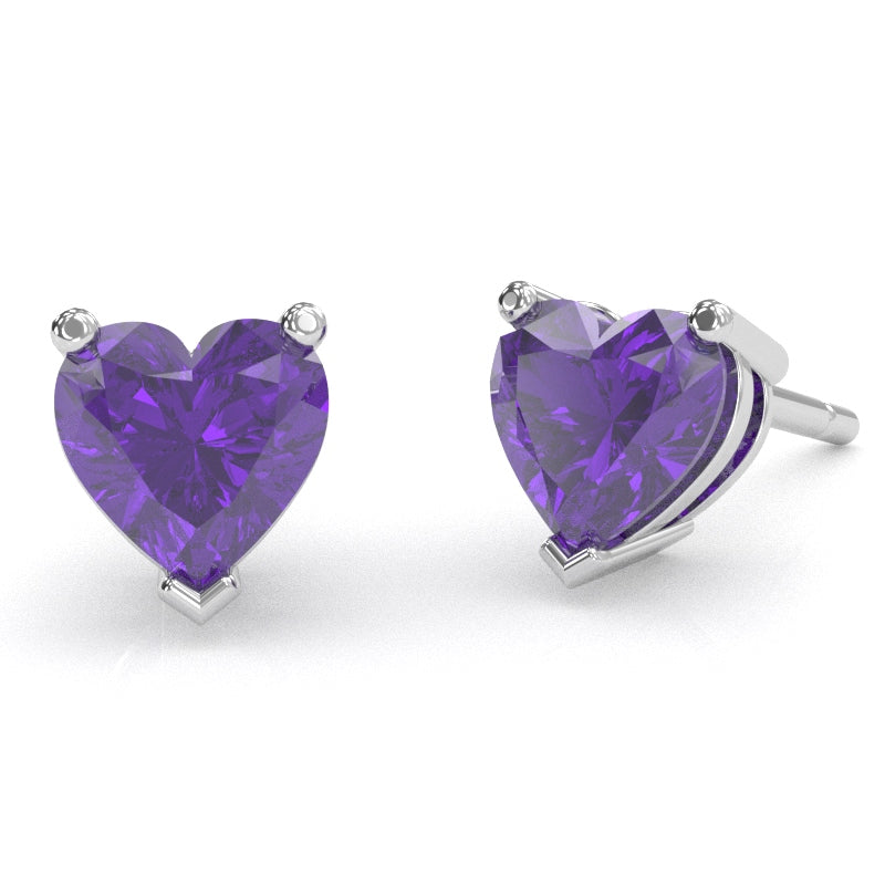 Amethyst 6mm Heart Stud Earrings in 14k White Gold