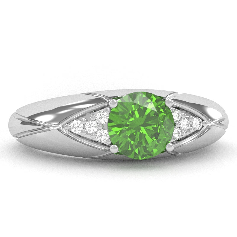 Designer Peridot Diamond Cocktail Ring In Solid 14k White Gold