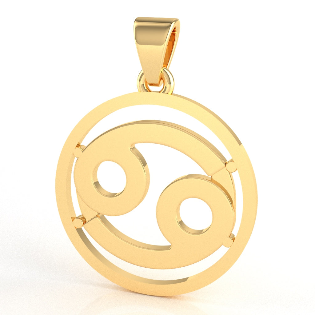 Cancer Zodiac Sign Round Bezel Pendant In Solid 14K Yellow Gold