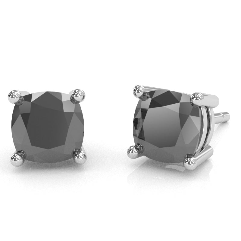 Black Onyx 6mm Cushion Stud Earrings in 14k White Gold