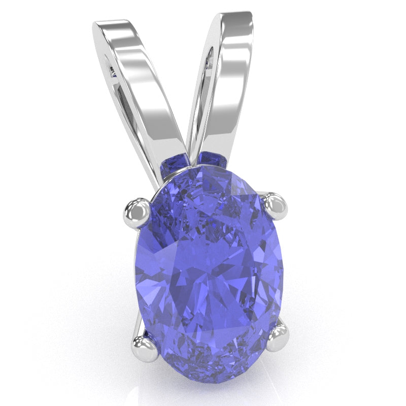 Tanzanite Oval Solitaire Pendant In 14k White Gold