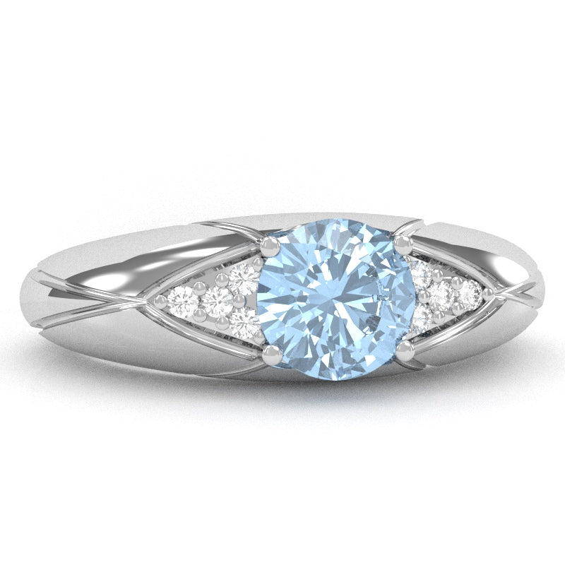 Designer Aquamarine Diamond Cocktail Ring In Solid 14k White Gold