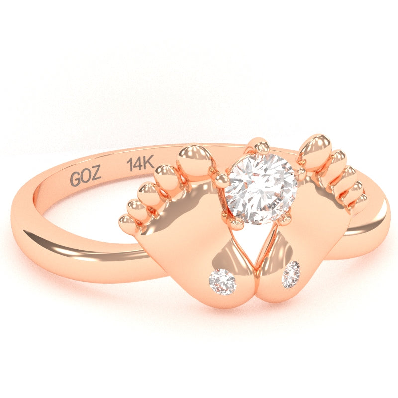 Baby Feet White Topaz Diamond Ring In 14k Rose Gold
