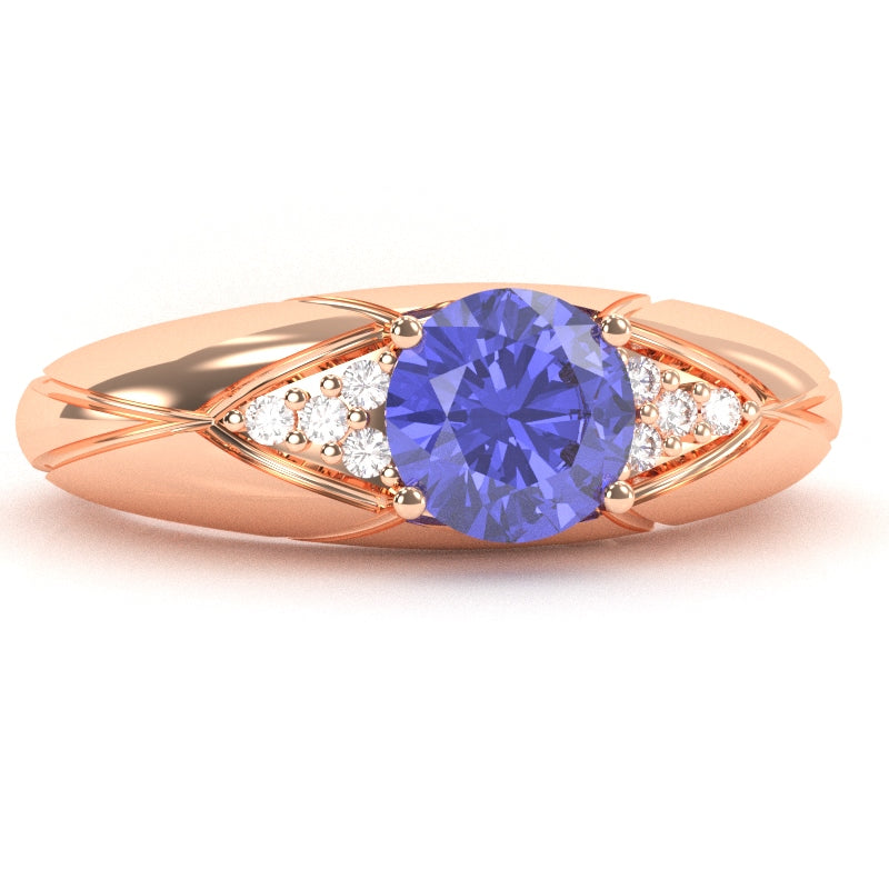 Designer Tanzanite Diamond Cocktail Ring In Solid 14k Rose Gold