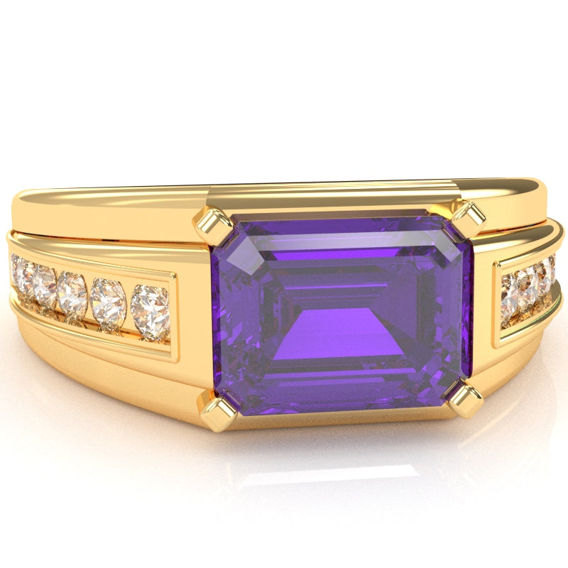 Men's Amethyst Diamond Channel Ring In Solid 10k Yellow Gold