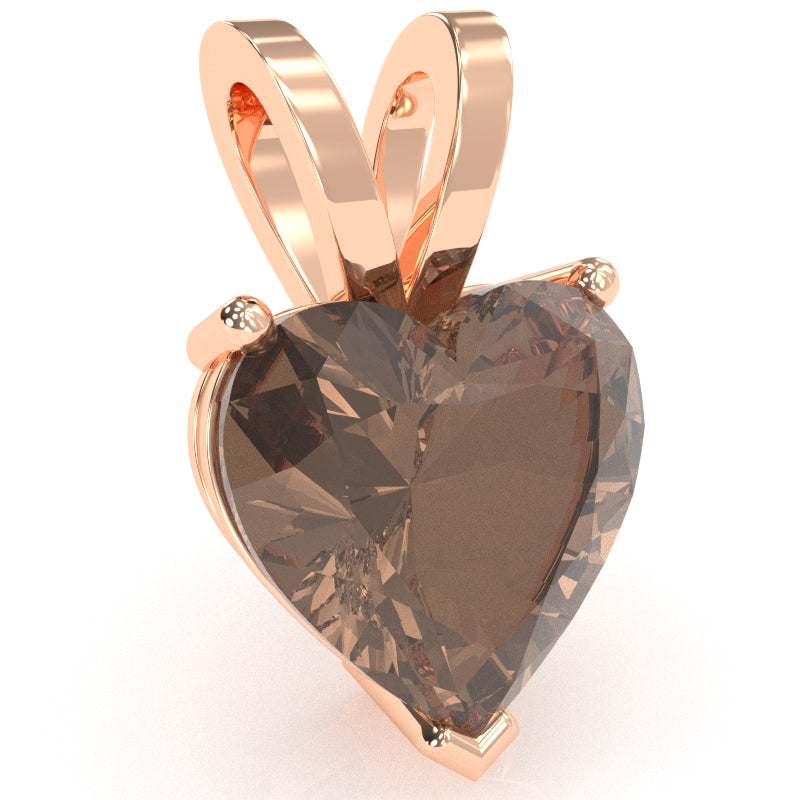 Smoky Quartz Heart Solitaire Pendant In 14k Rose Gold