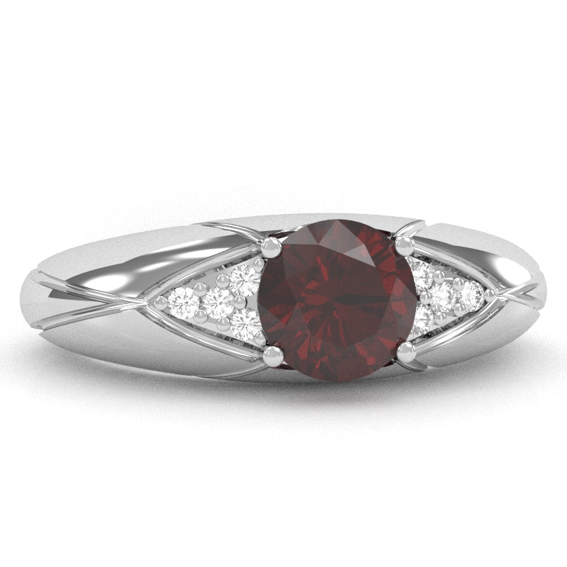 Designer Garnet Diamond Cocktail Ring In Solid 14k White Gold
