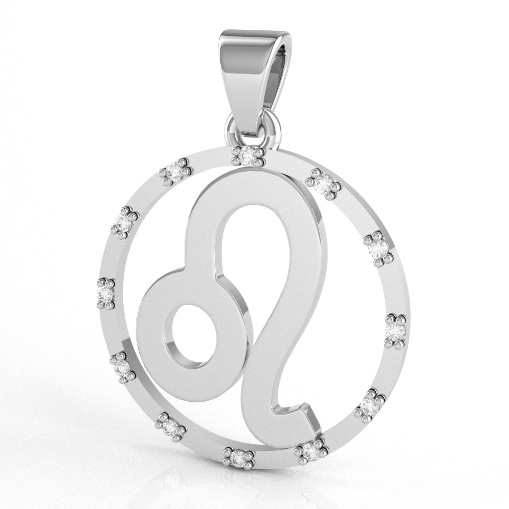 Leo Zodiac Sign Diamond Bezel Pendant In Solid 14K White Gold
