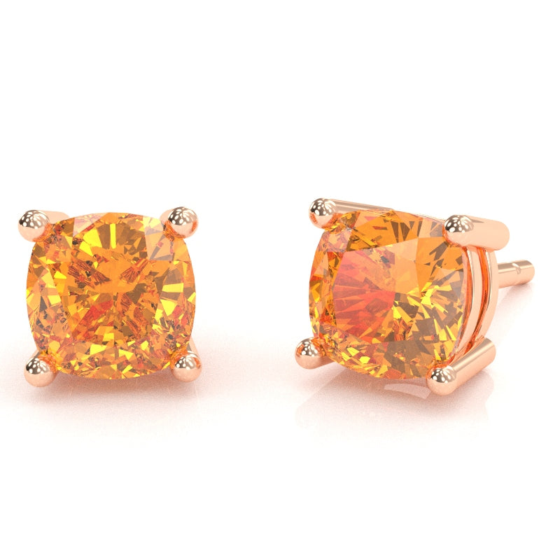 Citrine 5mm Cushion Stud Earrings in 14k Rose Gold
