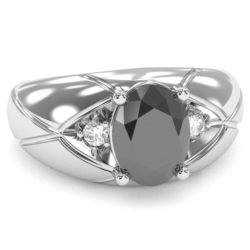 Men's Designer Black Onyx Diamond Ring In Solid 14k White Gold