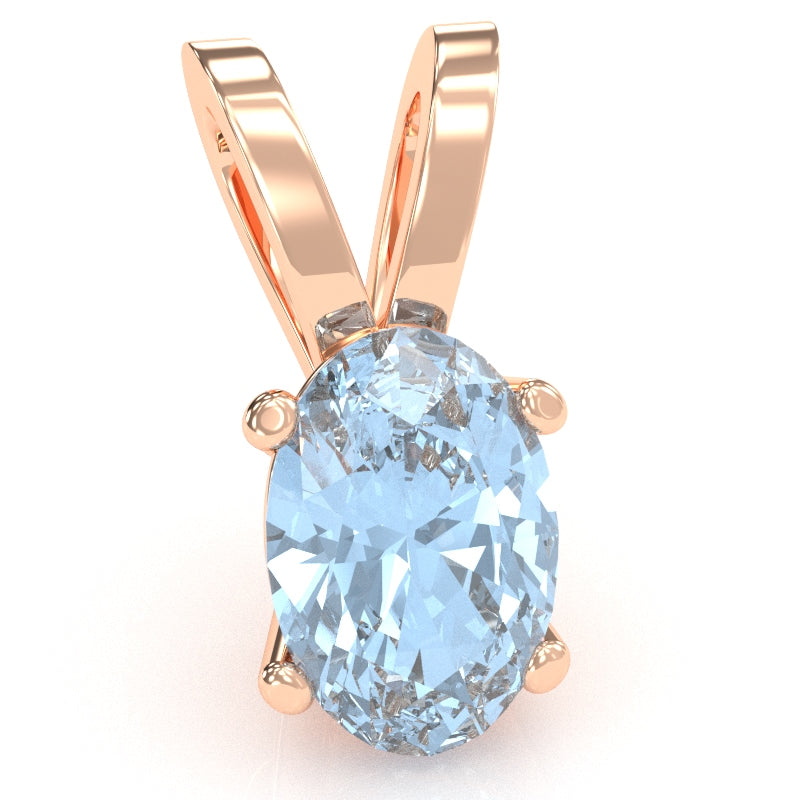 Aquamarine Oval Solitaire Pendant In 14k Rose Gold